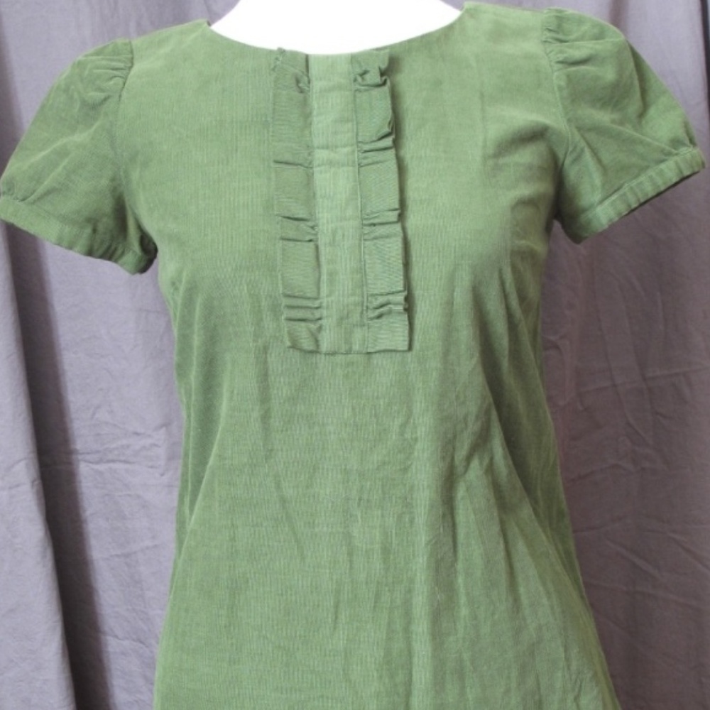 ANNE TAYLOR LOFT GREEN CORDUROY BABYDOLL DRESS - 0